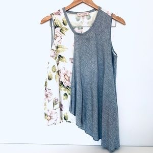 Philosophy Mixed Media Floral and Gray Tank